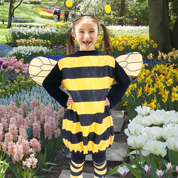 Bee Costume Kit Women Kids Halloween Wings Hat Stockings Parent-Child - Picture 2 of 7